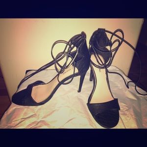 Black, snake like skin, high heels